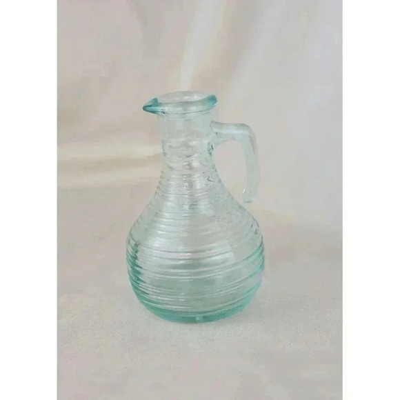 Decanter or Pitcher Vtg Small, Syrup, vinegar oil bluishgreen, striation rings - Picture 1 of 6